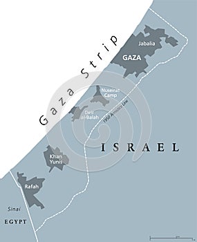 Gaza Strip political map gray