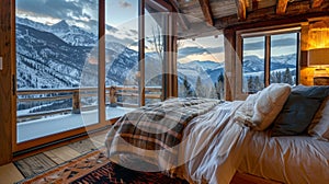 Gaze out at the majestic mountains while snuggled under the softest blankets drifting off to sleep in an alpine hideaway photo