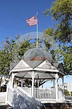 Gazebo with American flag in the historic downtown square of Ocala Florida