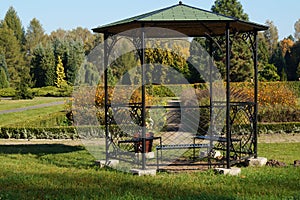 Gazebo in the autumn botanic garden