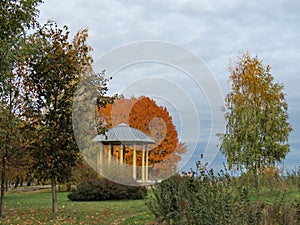 Gazebo in an autumn park in Mogilev