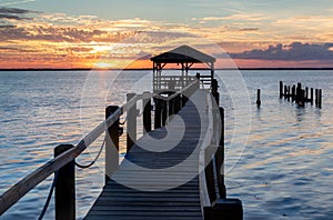 Gazebo and Boardwalk at Sunset Town of Duck NC