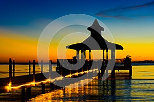 Gazebo bridge sea at sunset