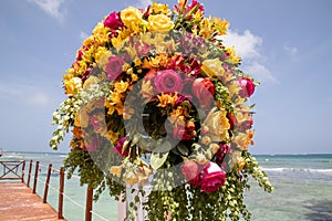 Gazebo. Flowers. Mexico. Ocean view. Caribbean gazebo