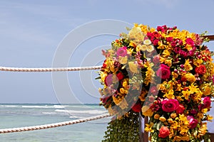 Gazebo. Flowers. Mexico. Ocean view. Caribbean gazebo