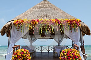 Gazebo. Flowers. Mexico. Ocean view. Caribbean gazebo