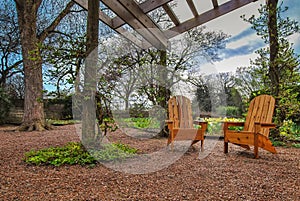 Gazebo Garden With Wooden Chairs