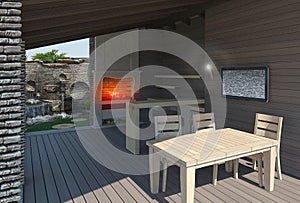Gazebo inside view, landscaping 3D render photo