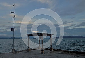 Gazebo by the Lake with Telecoms antenna beside it