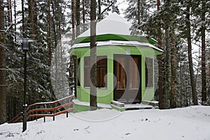 Gazebo next to Stalin`s dacha  in winter, Valdai, Novgorod region, Russia