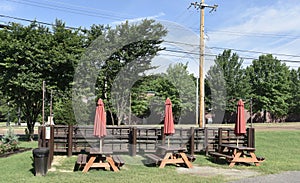 Gazebo Outdoor Picnic Table with Umbrellas