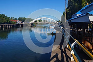 gazebo by the river and tree-lined atmosphere