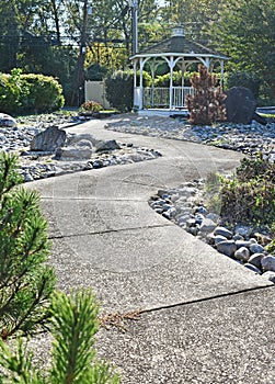 Gazebo with Rock and Evergreen Plant Landscaping
