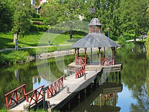 Gazebo on the Stangan river. Linkoping. Sweden