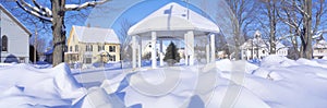 Gazebo and town in winter, Danville, Vermont