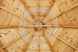 Gazebo wooden ceiling close up.