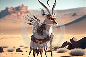 Gazelle animal portrait dressed as a warrior fighter or combatant soldier concept. Ai generated