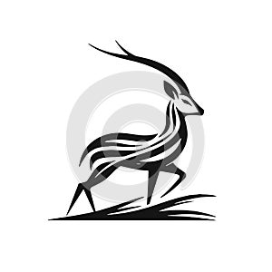 Gazelle Elegant Poised Stylized Tribal Design White Background with Grass (AI-generated) photo