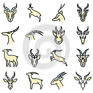 Gazelle icons set vector flat