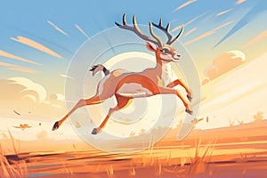 gazelle leaping athletically on savanna during sunset