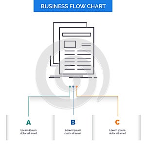 Gazette, media, news, newsletter, newspaper Business Flow Chart Design with 3 Steps. Line Icon For Presentation Background