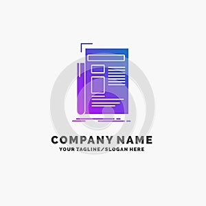 Gazette, media, news, newsletter, newspaper Purple Business Logo Template. Place for Tagline