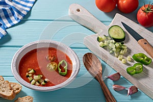 Gazpacho Andaluz is an Andalusian tomato cold soup from Spain