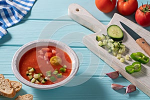 Gazpacho Andaluz is an Andalusian tomato cold soup from Spain