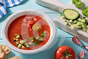 Gazpacho Andaluz is an Andalusian tomato cold soup from Spain