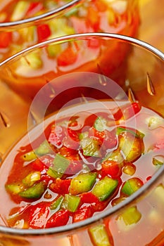 Gazpacho with chopped red and green peppers