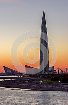 Gazprom Lakhta tower at sunset, Saint Petersburg, Russia photo