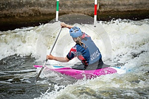 GB Canoe Slalom Athlete crossing white water in the women`s C1W class