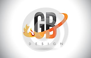 GB G B Letter Logo with Fire Flames Design and Orange Swoosh.