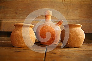 gbar three pieces of pottery made of burnt clay