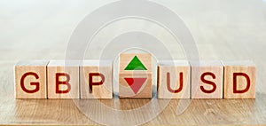 gbp usd concept. wooden blocks with the names of trading instruments in the foreign exchange market.