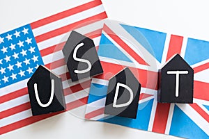 GBPUSD forex currency pair illustration. United Kingdom and American flag, with Pound and Dollar symbol.