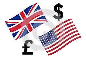 GBPUSD forex currency pair vector illustration. United Kingdom and American flag, with Pound and Dollar symbol