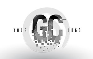 GC G C Pixel Letter Logo with Digital Shattered Black Squares