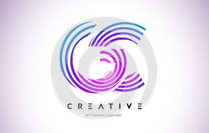 GC Lines Warp Logo Design. Letter Icon Made with Purple Circular