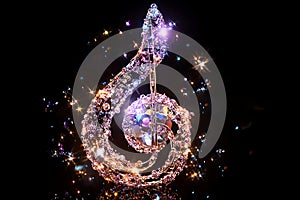 Gclef Diamonds Ornament, Crystal Musical Note on Dark Background, Decorative Shining Object photo