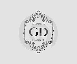 GD Initials letter Wedding monogram logos collection, hand drawn modern minimalistic and floral templates for Invitation cards,