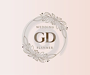 GD Initials letter Wedding monogram logos collection, hand drawn modern minimalistic and floral templates for Invitation cards,