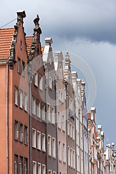 Gdank, Poland. Facades of old tenement houses in Gdansk