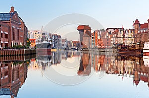 Gdansk with beautiful old town over Motlawa river at sunrise, Poland