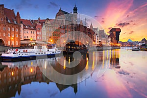 Gdansk with beautiful old town over Motlawa river at sunrise, Poland photo