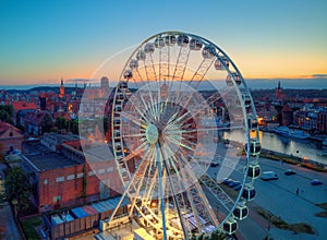 Gdansk city at evening from above