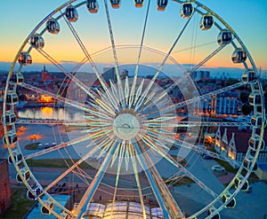 Gdansk city at evening from above