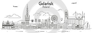 Gdansk cityscape line art vector illustration
