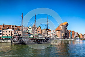 Gdansk old town and famous crane, Polish Zuraw. Motlawa river in Poland. photo