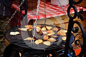 GDANSK, POLAND - August 2018, Traditional Polish smoked cheese known as oscypek on barbecue